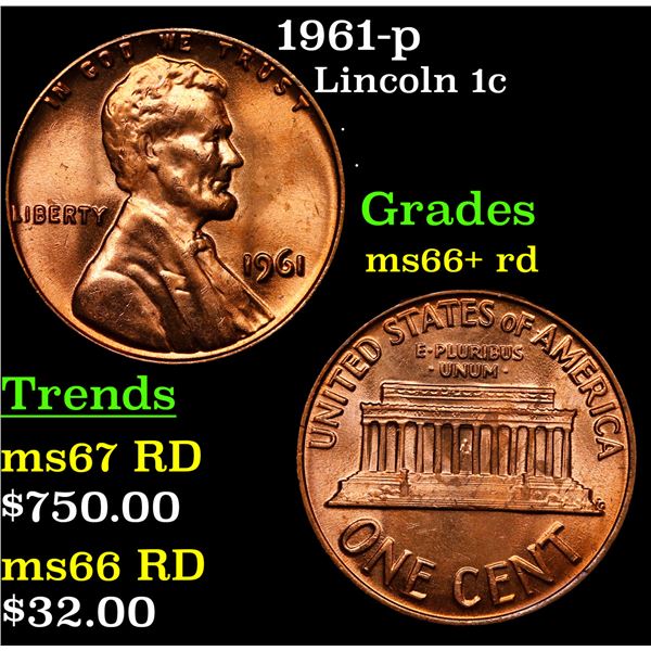 1961-p Lincoln Cent 1c Grades GEM++ RD