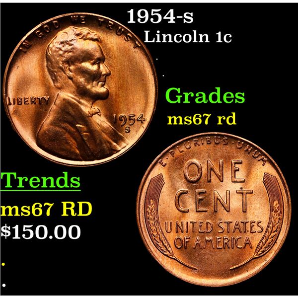 1954-s Lincoln Cent 1c Grades GEM++ Unc RD