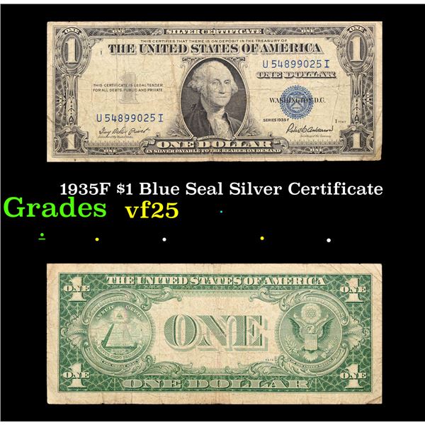 1935F $1 Blue Seal Silver Certificate Grades vf+