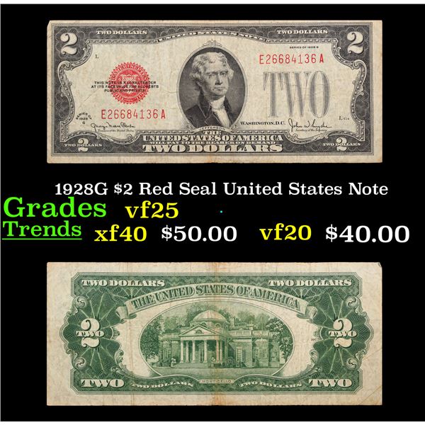 1928G $2 Red Seal United States Note Grades vf+