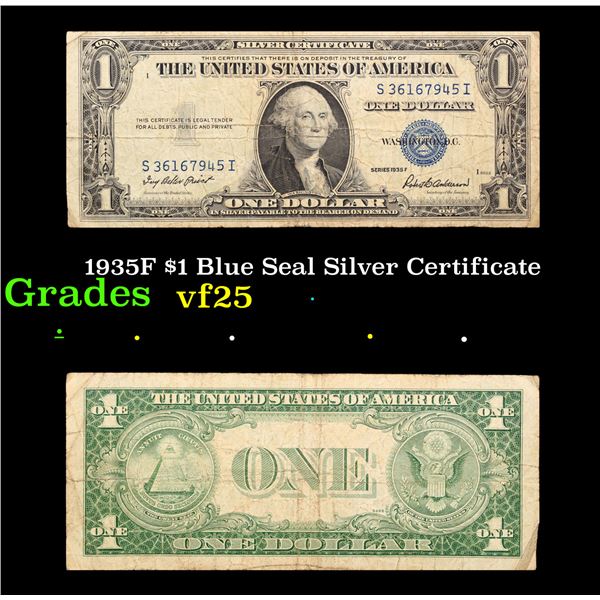 1935F $1 Blue Seal Silver Certificate Grades vf+