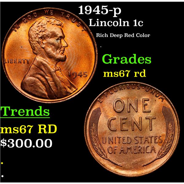 1945-p Lincoln Cent 1c Grades GEM++ Unc RD