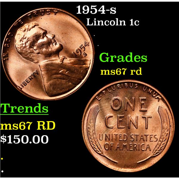 1954-s Lincoln Cent 1c Grades GEM++ Unc RD