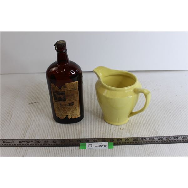 The White Horse Cellar Scotch Whiskey Bottle, Yellow Medalta Pitcher