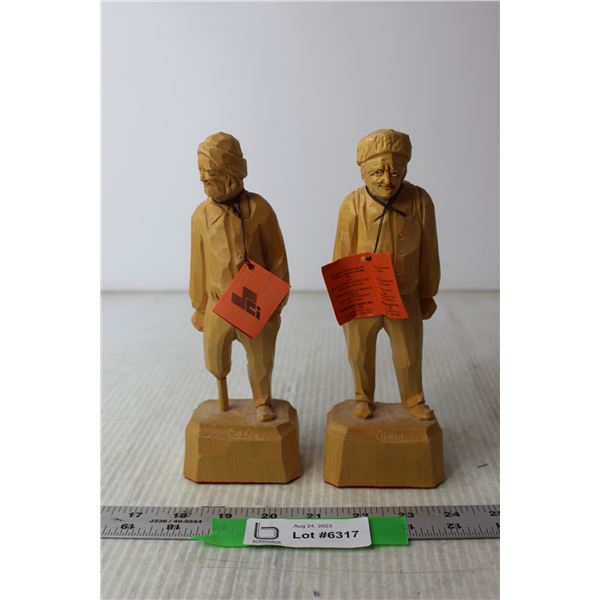 (2) Wood Carved Old Men Figures by Caron