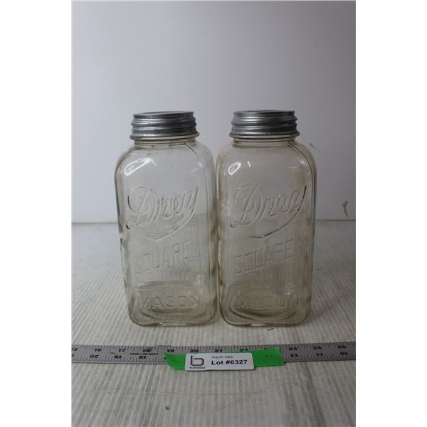 (2) Large Drey Mason Jars