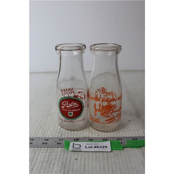 (2) Glass Milk Bottles - Johnstone, Palm