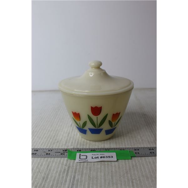 Fire King Tulip Covered Grease Jar