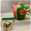 Image 1 : Country Inn Collection Porcelain 3-Pc. Teapot, Cup, Lid with NIB Gold Tone Bells