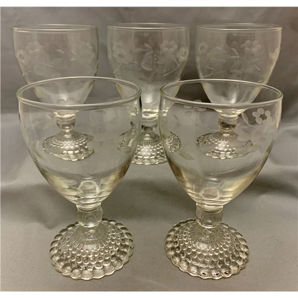 (5) Anchor Hocking Elegant Stemmed Glassware/Tumblers -  Wheelcut , C.1950s