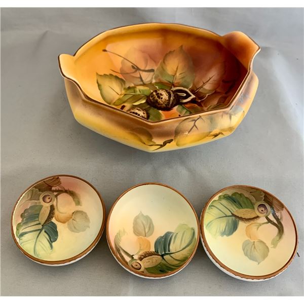 Nippon (4)-Pc. Set with Large Nut Bowl & (3) Small Nut Cups (1950s)