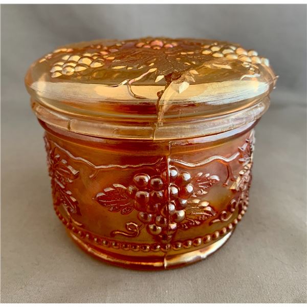 Dugan Marigold Carnival Glass  Vintage Grape  Large Sized Powder Jar (1910)