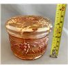 Image 2 : Dugan Marigold Carnival Glass "Vintage Grape" Large Sized Powder Jar (1910)