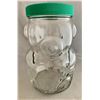 Image 1 : KRAFT Large Glass Bear Peanut Butter Jar with RARE Original Green Piggy Bank Slot Lid (1988)