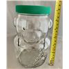 Image 2 : KRAFT Large Glass Bear Peanut Butter Jar with RARE Original Green Piggy Bank Slot Lid (1988)