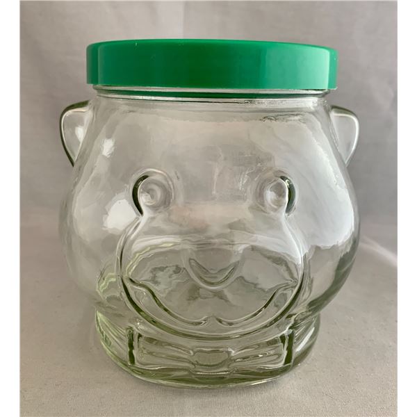 KRAFT Large Glass Bear Head Peanut Butter Jar with Original Green Lid (1988)