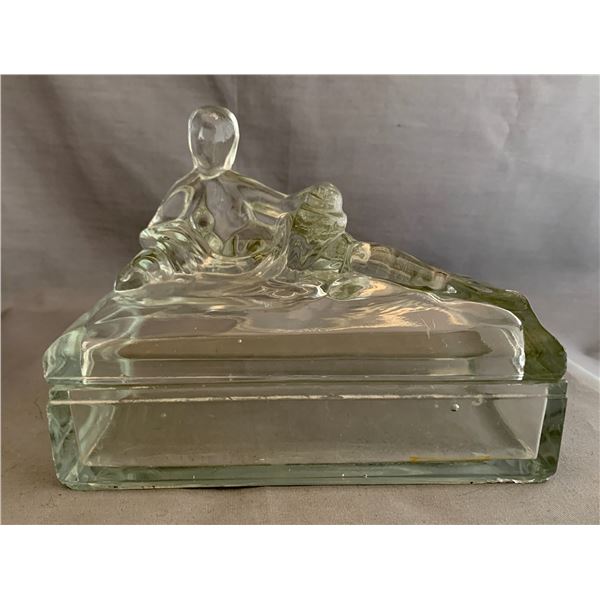 Art Nouveau  Nude  Large Glass Dresser Trinket Box (1920)