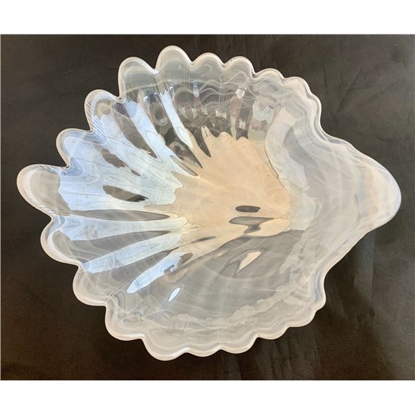 Mid-century Modern Art Glass 1960s Seashell Candy Dish Milky White