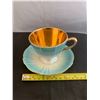 Image 1 : Lustre Teal and Gold Worchester China Teacup and Saucer