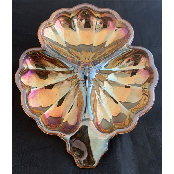 Jeanette Glass Marigold Carnival Glass "Clover Leaf" Candy Dish (1970s)