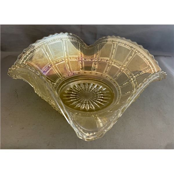 Imperial Glass Company Frosty White Carnival Glass "Frosted Block & Beads" Rare 4-Sides Up Dish (191