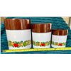 Image 2 : Mid Century Modern Marked MC Japan "Spice of Life" 3-Pc. Tin Enameled Canister Set (Great Condition)