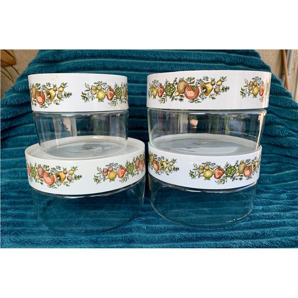 Mid Century Modern PYREX  Spice of Life  Glass Enamelled Store & See 4-Pc. Set with Lids - Rare