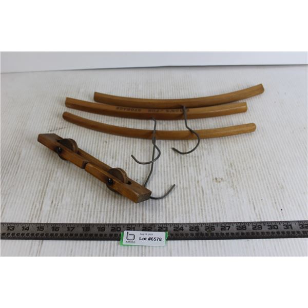 (3) Wooden Hangers, Clothesline Attachment