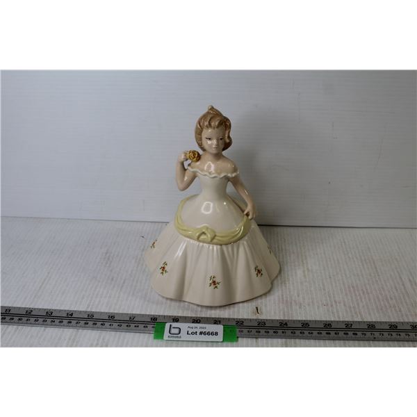 1981 Vintage Ceramic Trinket Dish - Lady w/Rose Dress