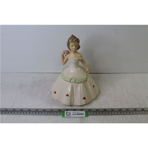 1981 Vintage Ceramic Trinket Dish - Lady w/Rose Dress