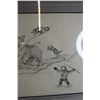 Image 3 : Graphite Inuit Polar Bear Hunt Peter Ragee artist from Cape Dorset  32" x 25 1/2" Glass Coming Out