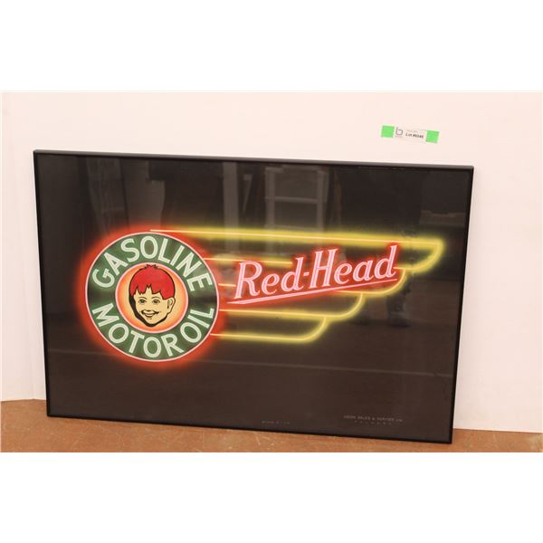 *Framed Red-Head Gasoline Motor Oil Neon Sign Pastel Rendition - 36  x 24 