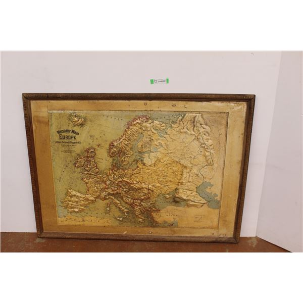 *Early 1900 Textured European Relief School Map - 34" x 48"