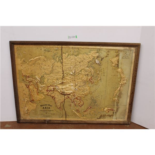 *Early 1900 Textured Asian Relief School Map - 34" x 48"