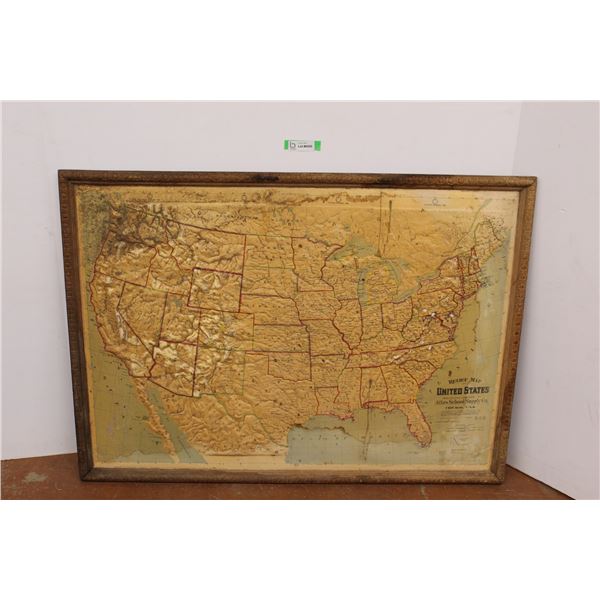 *Early 1900 Textured United States Relief School Map - 34" x 48"