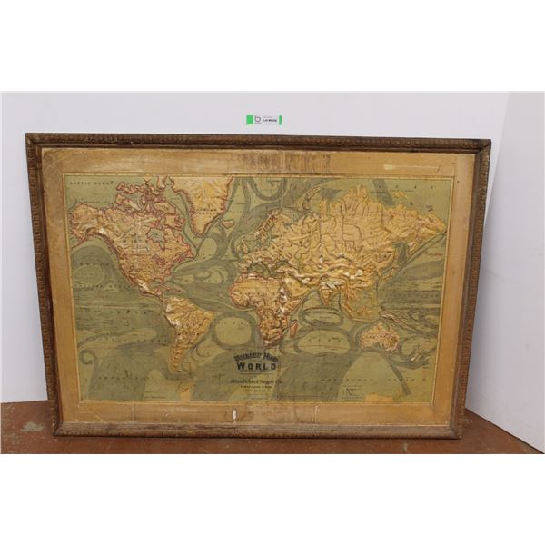 *Early 1900 Relief Map of the World - 34  x 48 