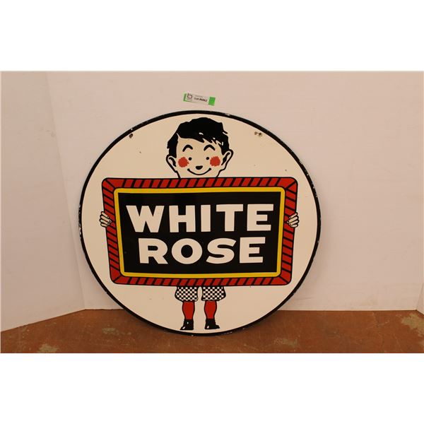 *White Rose Enamel Round Sign - 30" D