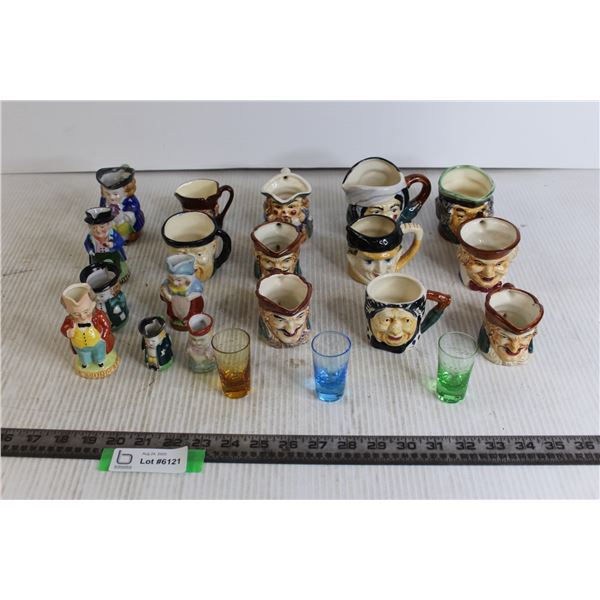 Assorted Miniature Toby Mugs/Pitchers, (3) Shot Glasses