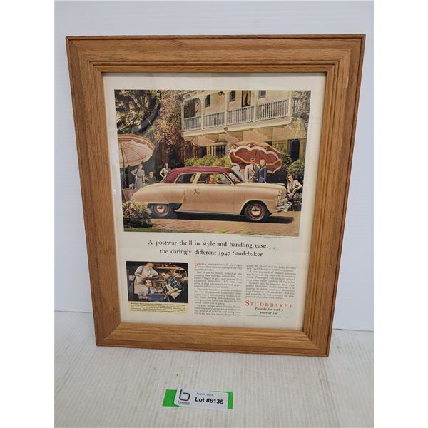 Studebaker Framed Ad - 13 1/2" x 16 1/2"