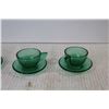 Image 3 : (4) Green Glass Tea Cups - (10) Saucers