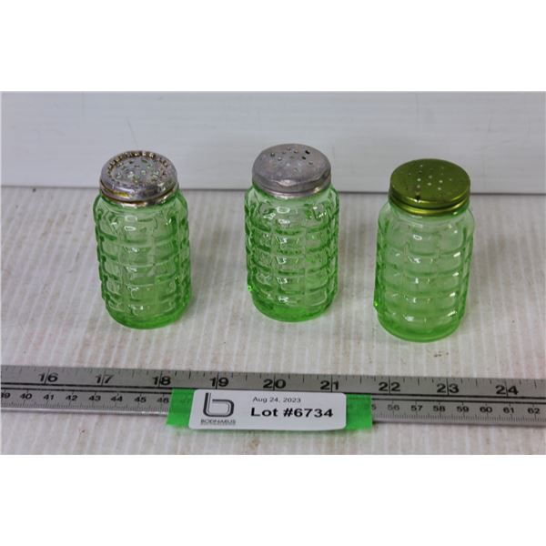 (3) Green Depression Glass Salt