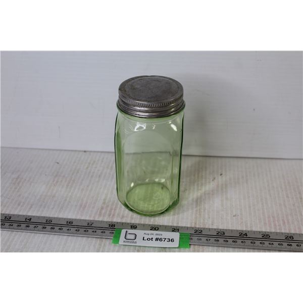 Green Depression Glass Jar w/Lid