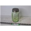 Image 1 : Green Depression Glass Jar w/Lid