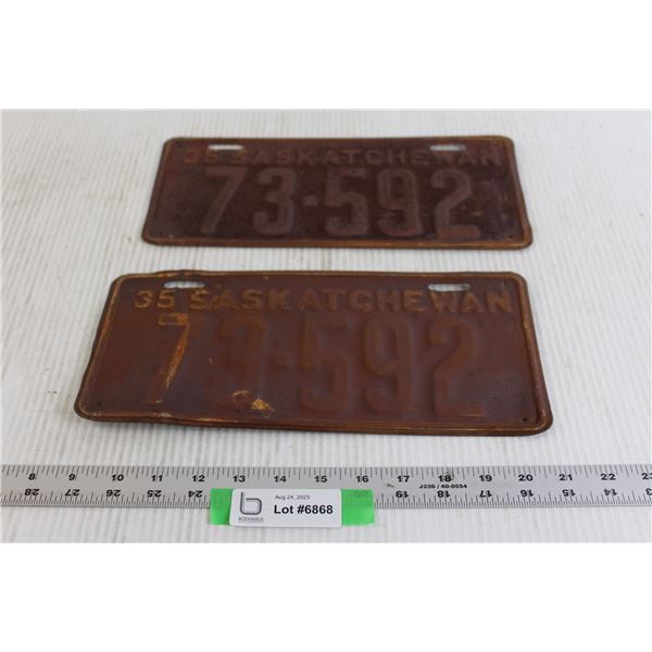 Pair of 1935 Saskatchewan License Plates