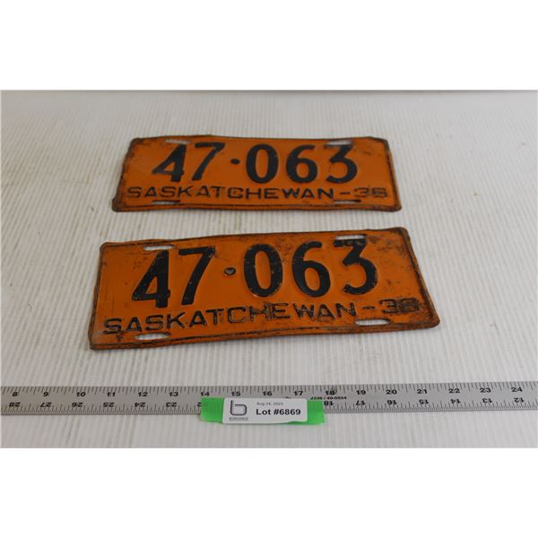 Pair of 1936 Saskatchewan License Plates