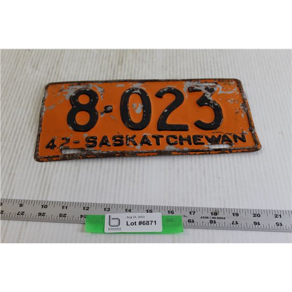 Saskatchewan License Plate - 1942