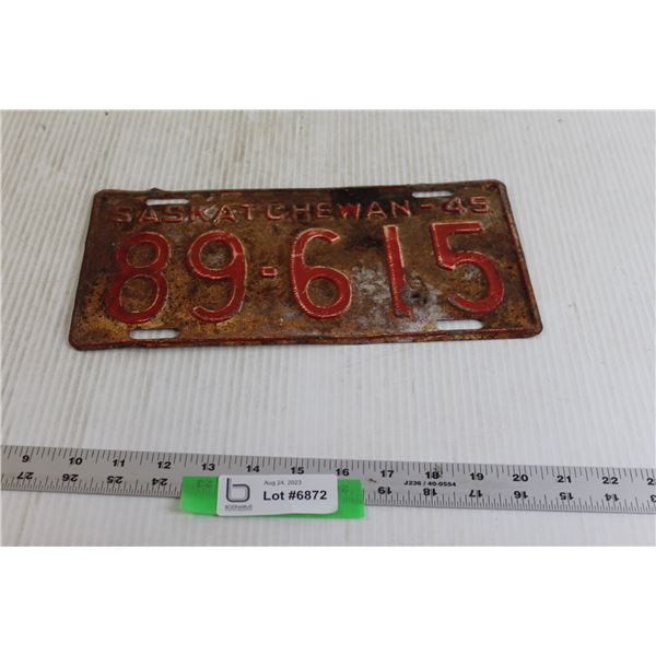 Saskatchewan License Plate - 1945