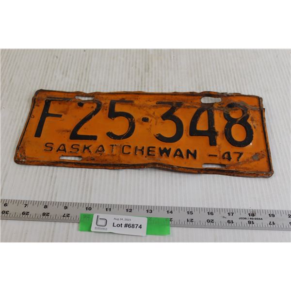 Saskatchewan License Plate - 1947