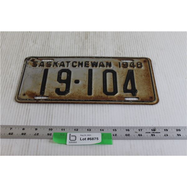 Saskatchewan License Plate - 1948