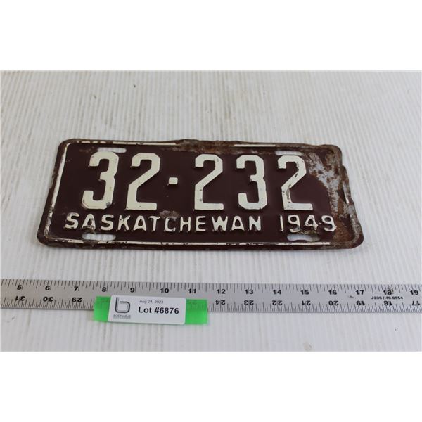 Saskatchewan License Plate - 1949